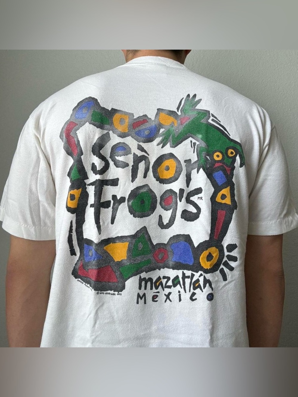 Vintage 1990s Señor Frog's Mazatlán Graphics White Single Stitched Tee Shirt 90s